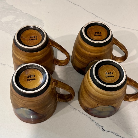 Set of 4 POTTERY Sango Splash Coffee Mugs Brown Drip Glaze RETIRED - Picture 3 of 6